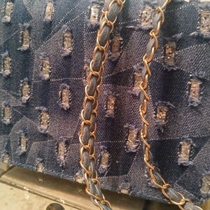 Stylish Denim and Gold Chain Bag